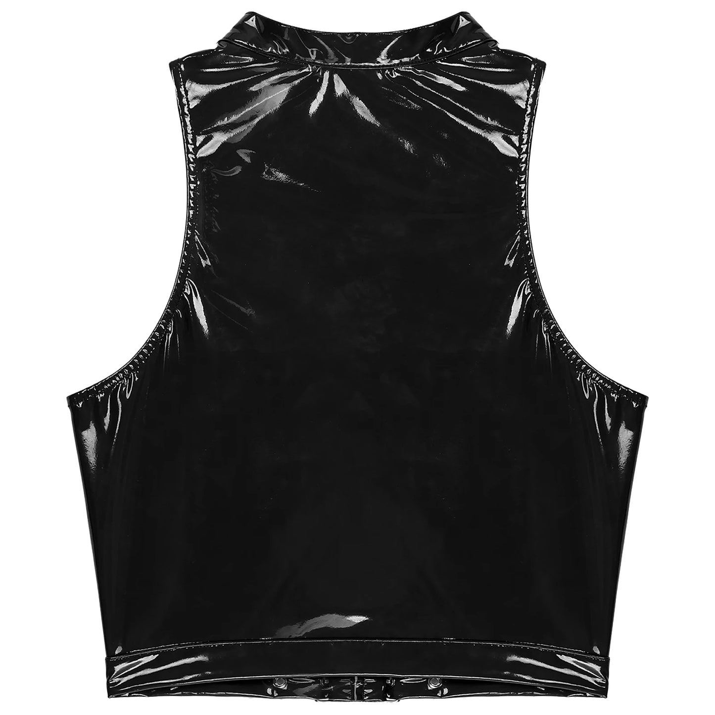 Women's Patent Leather Sleeveless Crop Tops Gothic Punk Corset Top Adjustable Round Neck Lace-up Vest Party Clothes Clubwear