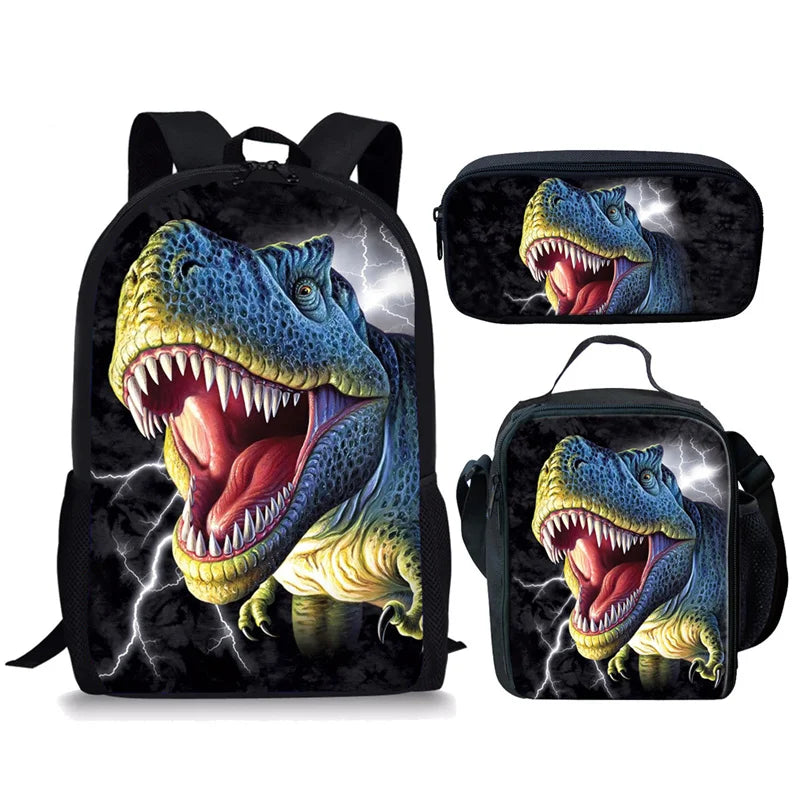 3pcs/Set Backpack Harajuku Dinosaur 3D Print School Student Bookbag Anime Laptop Daypack Lunch Bag Pencil Case
