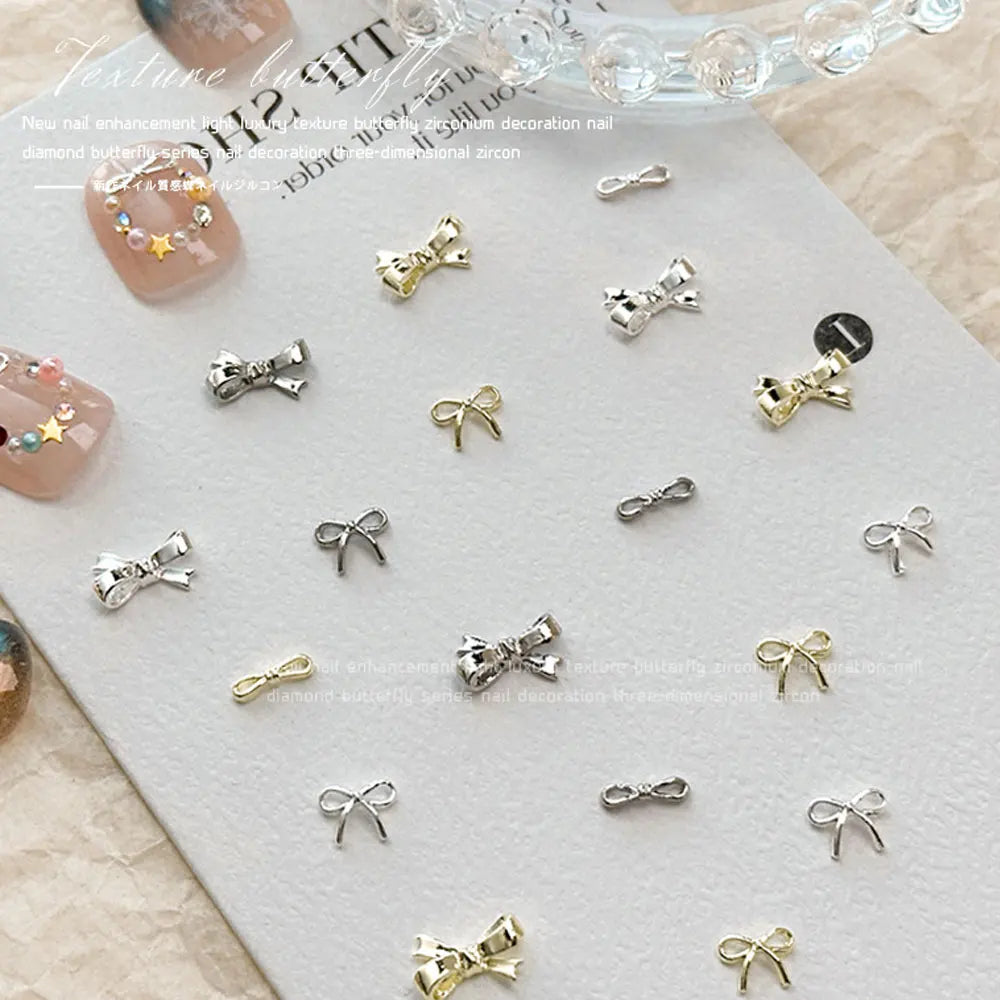 20pcs Silver Bowknot Nail Art Charm 3D Alloy Gold Small Thin Bow Tie Nail Decoration DIY Versatile Christmas Nail Accessories Viralgem Store