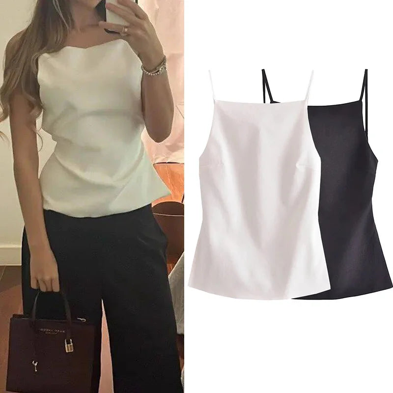 TRAF White Crop Top Woman 2024 Black Sleeveless Backless Top With Straps Sexy Tops Woman Party Summer Women's Evening Top Viralgem Store