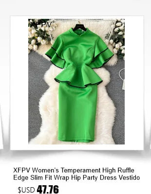 XFPV Female Dress Square Collar Solid Puff Sleeve Backless Bow High Waist Elegant Fashion Vestidos Spring Autumn2024 SM9457