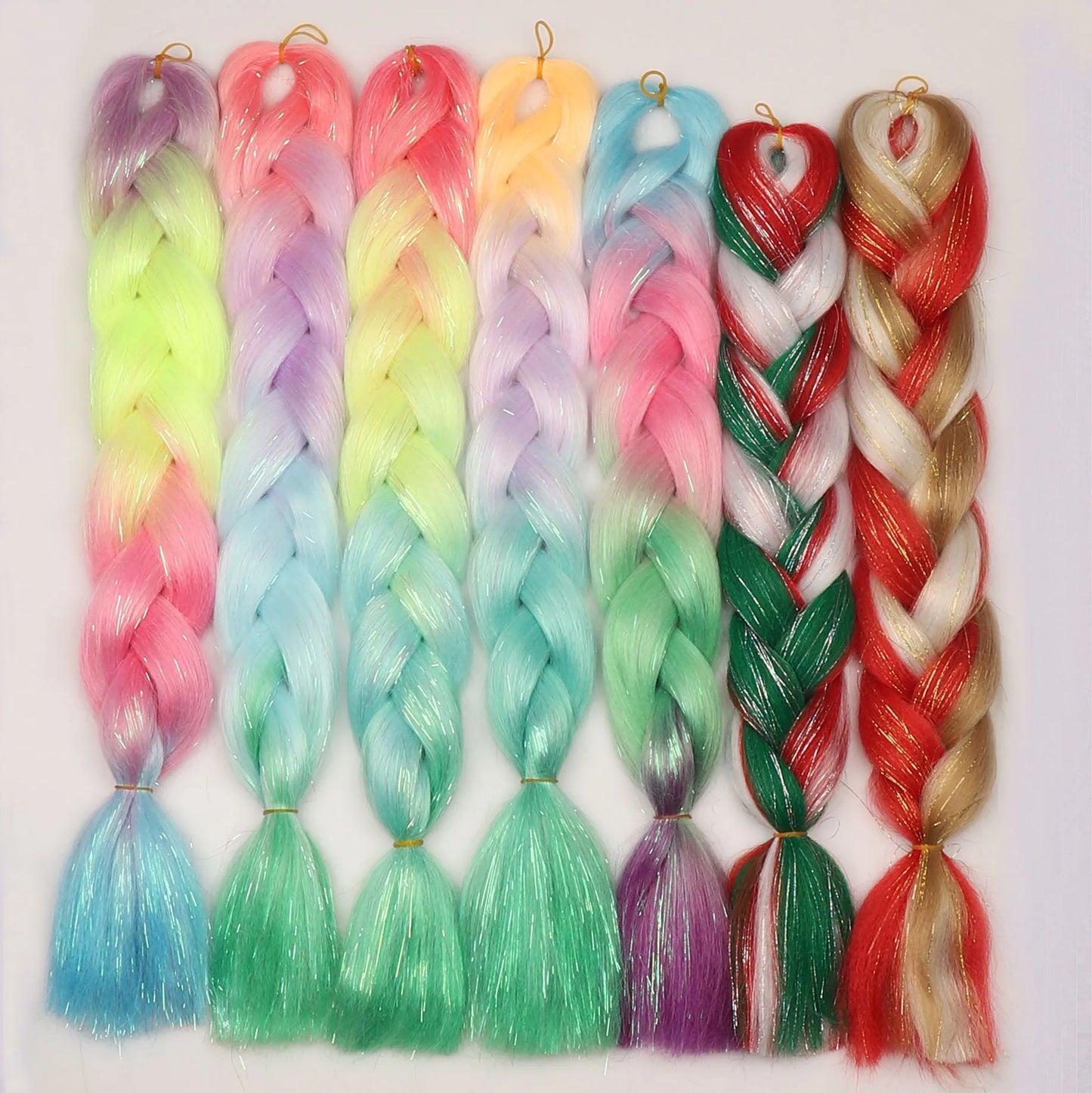 1-4 Packs Ombre Braiding Hair Extensions Synthetic Glitter Sparkle Rainbow Colored Hair 24inch Jumbo Braids Extensions for Women