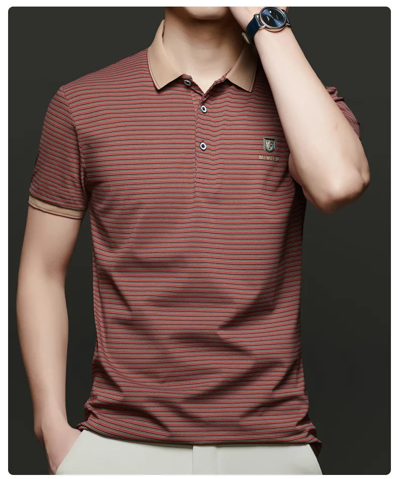 Top Grade 2025 Summer Brand Designer Polo Shirts For Men Summer Stripped Slim Fit Short Sleeve Casual Tops Fashions Men Clothes Viralgem Store