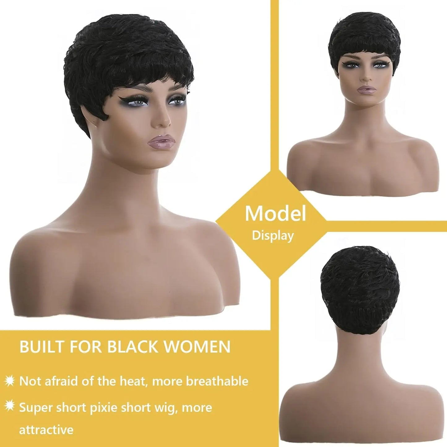 Wigs for Black Women Pixie Wigs for Black Women Pixie Cut Short Black Synthetic Wavy Layered Wigs Natural Black Wavy Wigs
