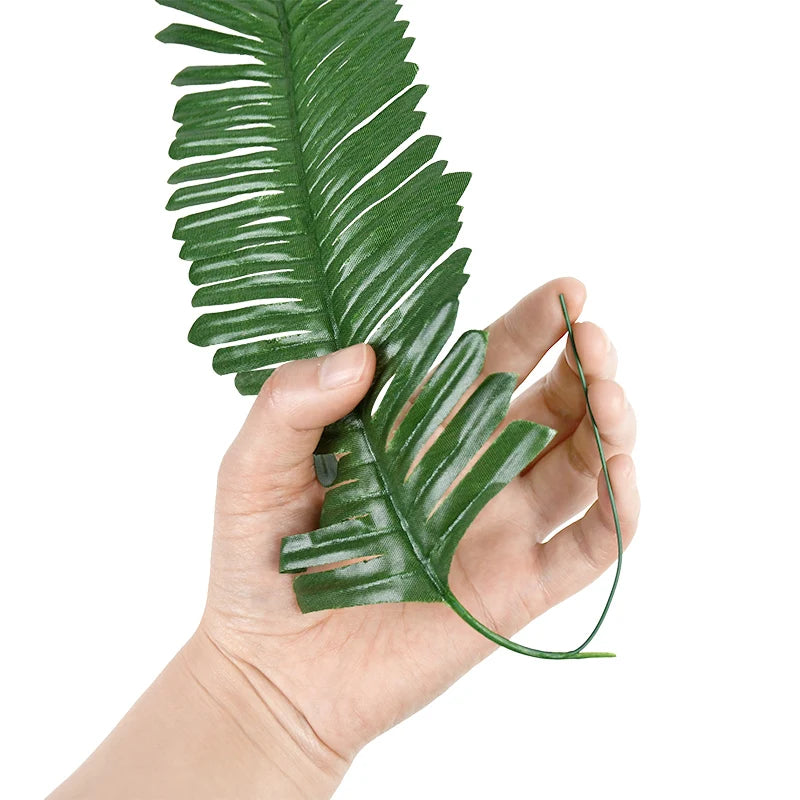 10/20pcs Artificial Green Palm Leaves Tropical Monstera Silk Turtle Leaves for Hawaiian Luau Beach Wedding Party Home Decoration