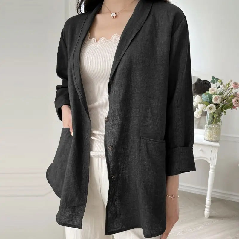 Women Solid Blazer 2024 Autumn ZANZEA Fashion Long Sleeve Outerwear Casual Loose Lapel Collar Coat Vintage Pocket Thin Jackets