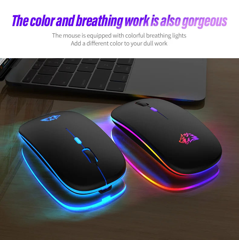 Wireless Mouse Bluetooth and 2.4GHz Dual Modes Rechargeable RGB Ergonomic Silent Click for PC iPad Laptop Cell Phone TV Viralgem Store
