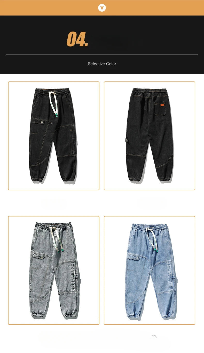 Spring Autumn Jean Men Elastic Waist Harem Hip-hop Denim Pant Male Street Fashion Big Size Loose Fit Baggy Jogger Cowboy Trouser