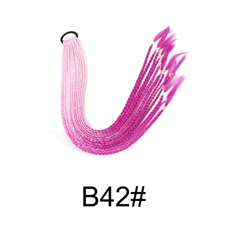 24Inch Synthetic Gradient  Colored Braided Ponytail Hair Extension Elastic Rubber Band Braiding Ponytail for Girl Women Viralgem Store