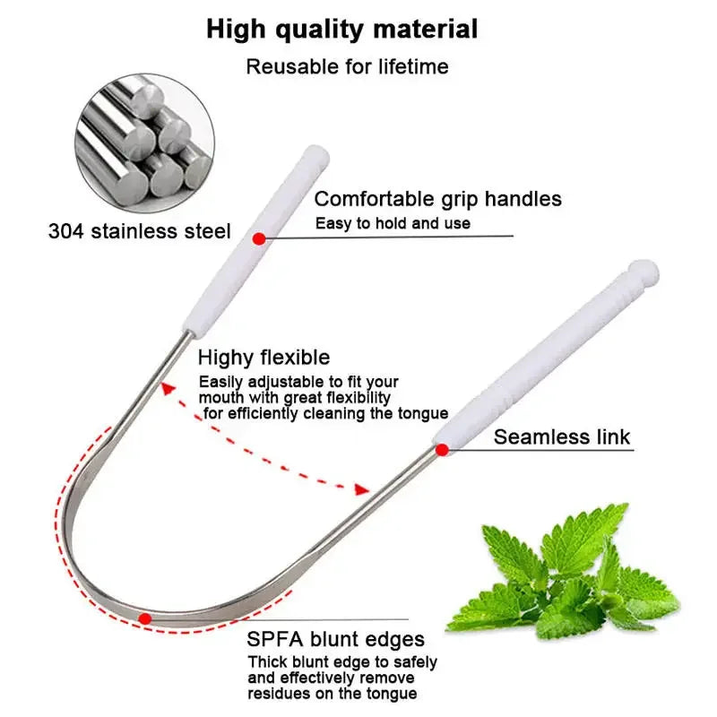 1PC Stainless Steel Tongue Scraper Cleaner Fresh Breath Cleaning Coated Tongue Toothbrush Oral Hygiene Care Tools Viralgem Store