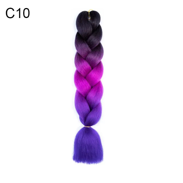 24Inch Synthetic Braiding Hair Extension Ombre Color Rainbow DIY Jumbo Hair Pink Red Blue Hairstyle for Women Viralgem Store