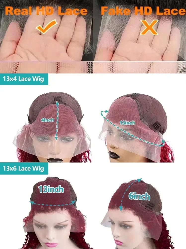 250 Density 13x4 Curly 99J Burgundy Lace Front Wig Red Wine 30 Inch Deep Wave Brazilian HD Glueless Lace Frontal Human Hair Wigs Viralgem Store