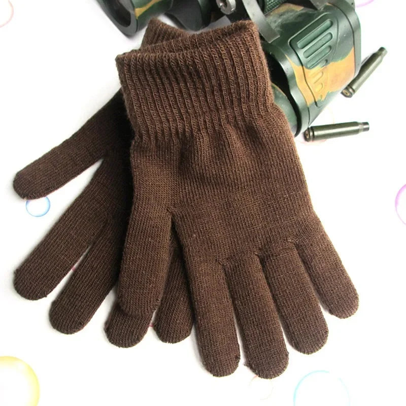 Women Gloves Knitted Solid Autumn Winter Hand Warmer Thicken Lining Skiing Short Wrist Female Full Fingered Mittens