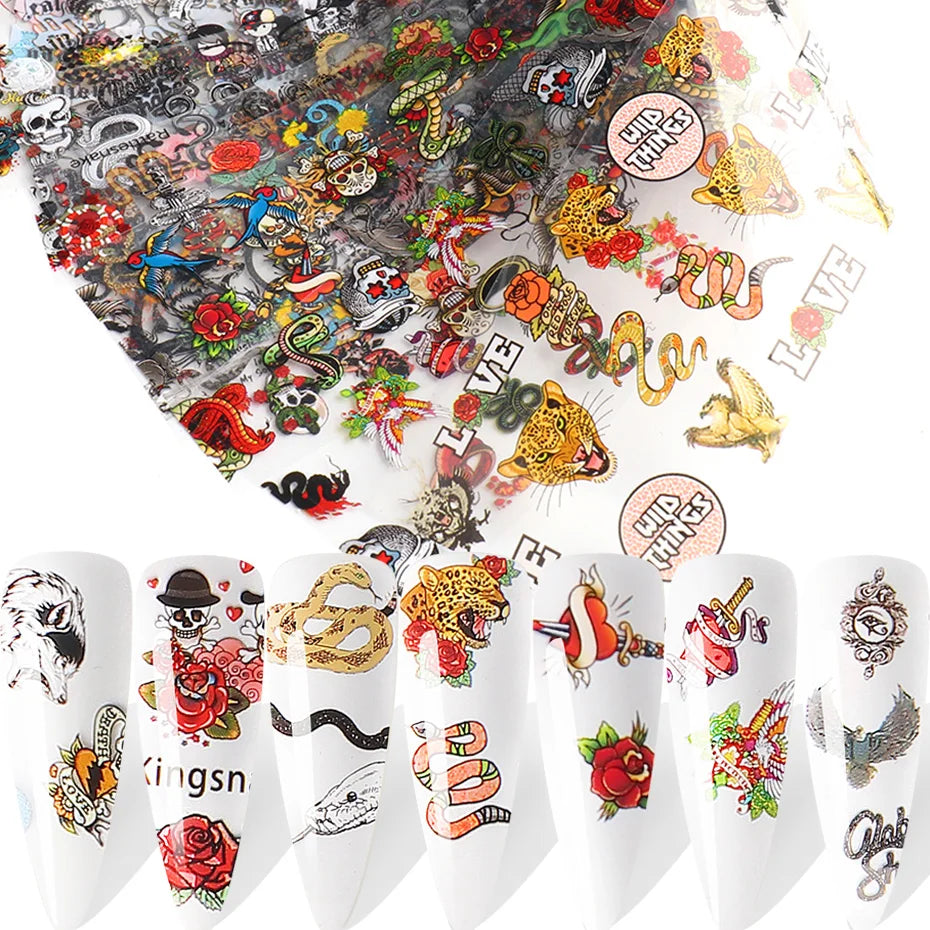 10Pcs Hologram Transfer Foil Nails Laser Stars Holographic Nail Stickers Mermaid Tail Sliders Metallic Gel Polish Wraps NLXKY01