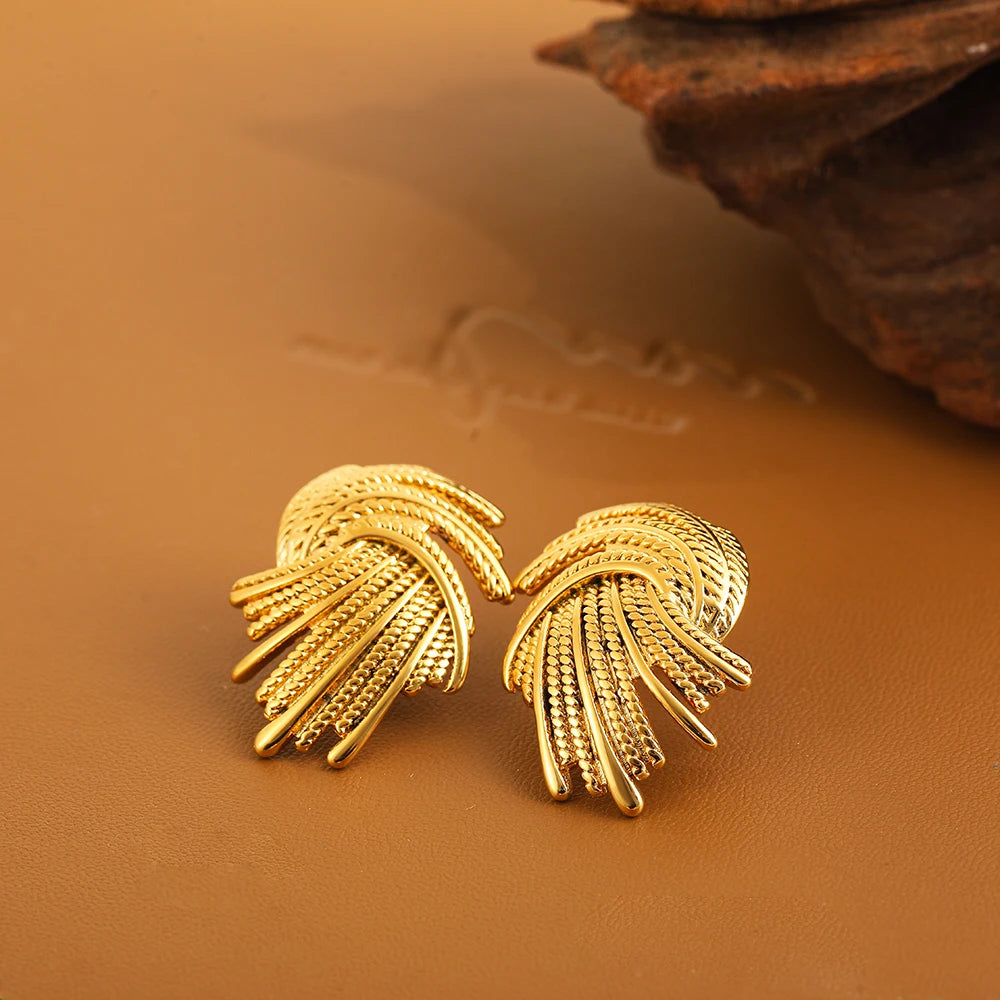Vintage Gold Plated Metal Braided Spiraal Earrings for Women Fashion Geometric Stainless Steel Earring Party Jewelry Gifts