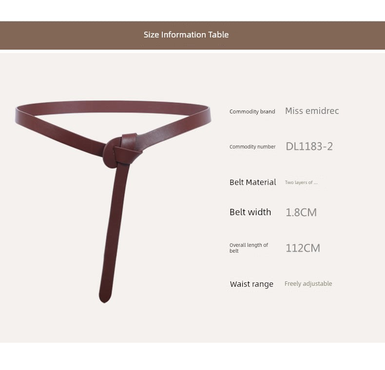 Women's Woolen Sweater Accessories Leather Coffee Color Lengthened Belt