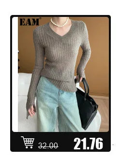 [EAM] Big Size Gray Jacket Wide Leg Pants Two Piece Suit New V-Neck Long Sleeve Women Fashion Tide Spring Autumn 2024 1DH6481