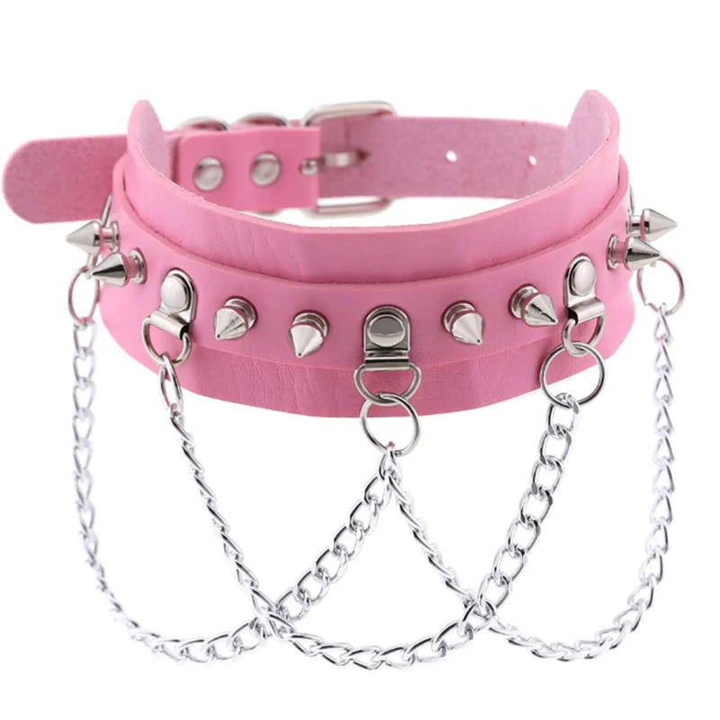 1Pc  Harajuku Cosplay Rivet Punk Rock Gothi Women Collar Sexy PU Leather Heart Cross Spike Hip Hop Bondage Choker Jewelry Bulk Viralgem Store