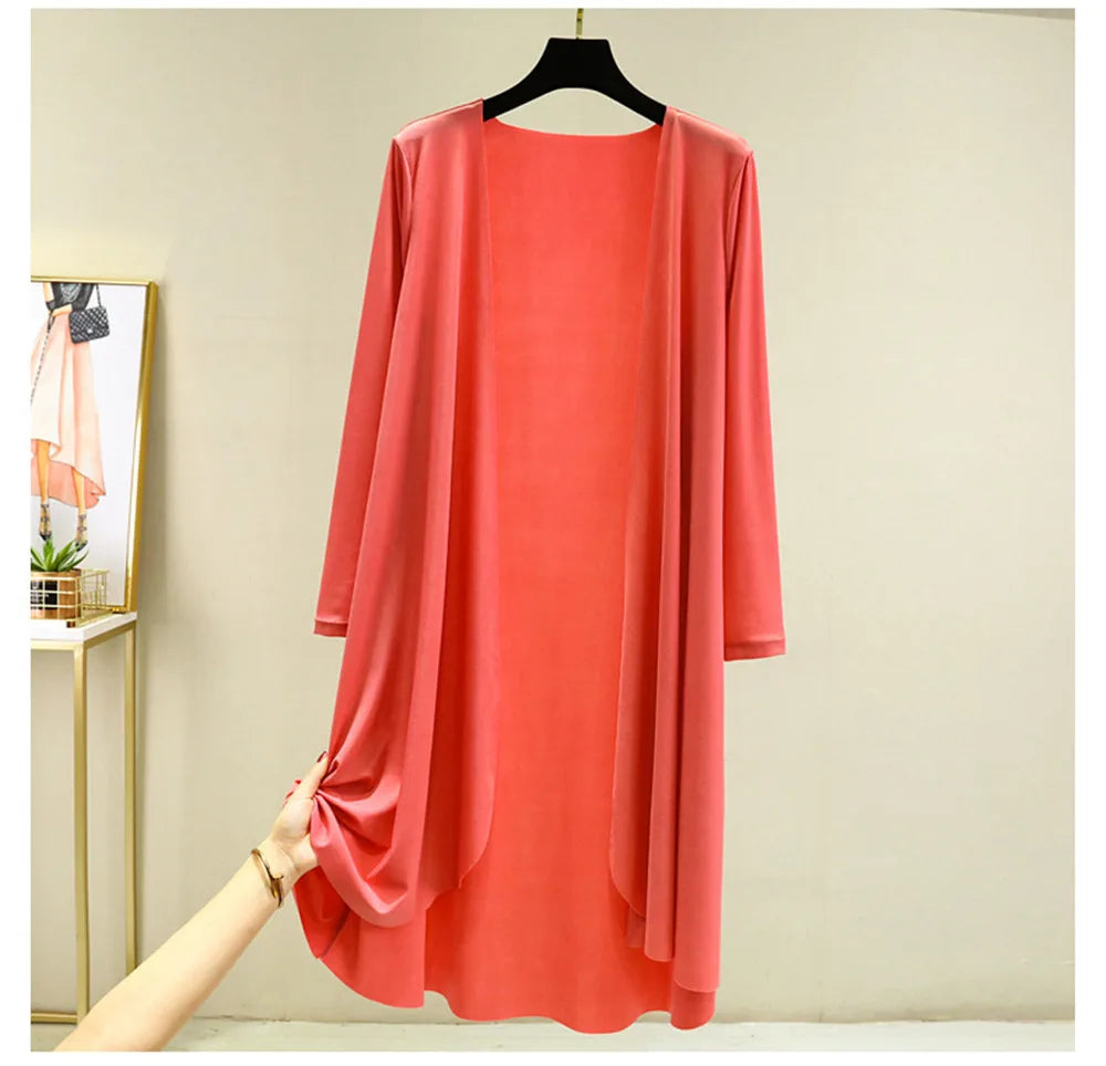 Spring Summer Cardigan Casual Night Dress Women New Long Sleeve Ice Silk Home Wear Loose Shirt Sun Protection Clothing ZY6583