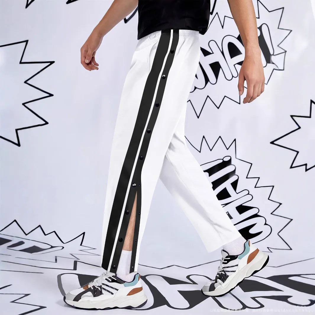 Spring and Autumn New Style men's fashionable high street button-down solid color long pants, casual and relaxed style