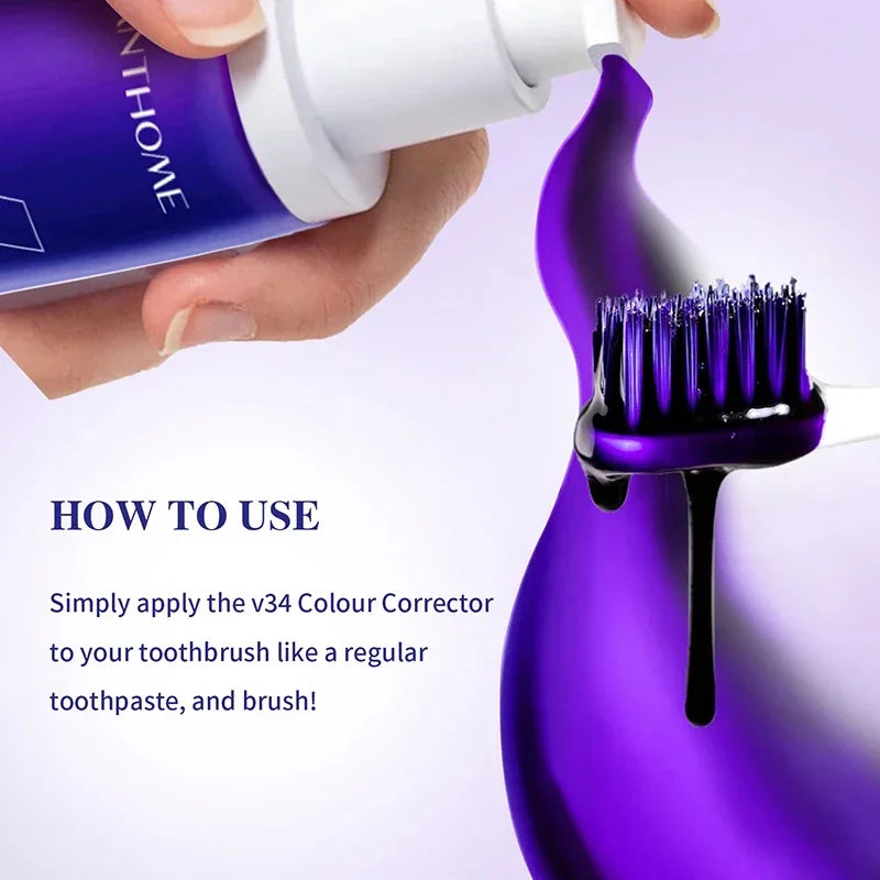 V34 Purple Teeth Whitening Toothpaste Remove Plaque Stains Cleaning Oral Hygiene Dental Bleach Tools Fresh Breath Beauty Health