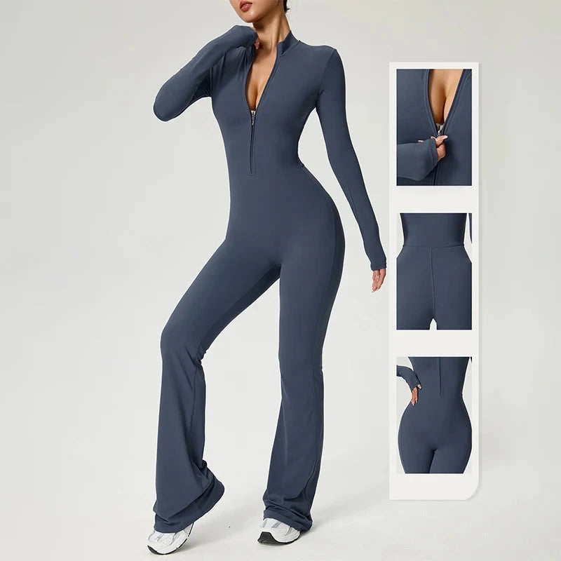 TRY TO BN Sports Yoga Jumpsuit Long Sleeves Zipper High Strength Sportswear Fitness Workout Bodysuit One Piece Gym Woman Clothes Viralgem Store