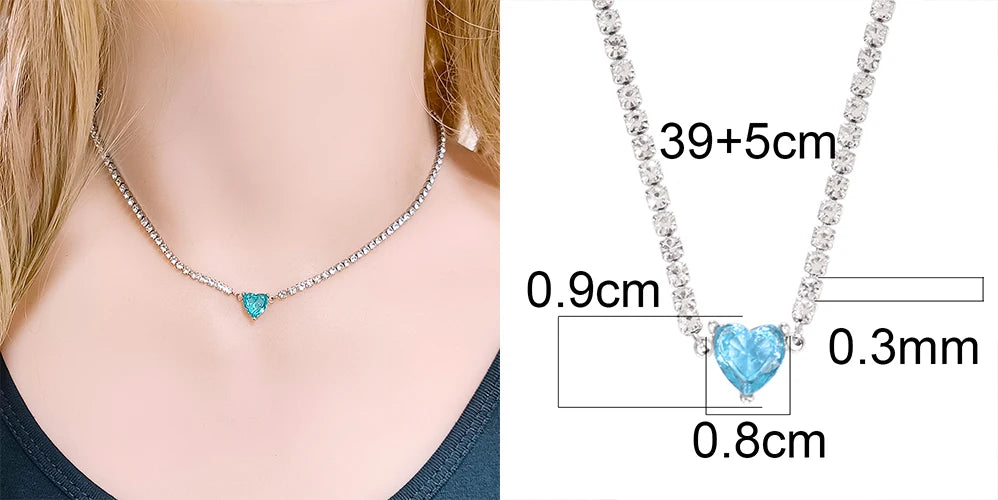 Stainless Steel Necklace Tennis Chain Hip Hop Square Pendant Necklace Star Heart Zircon Choker Necklaces For Women Jewelry