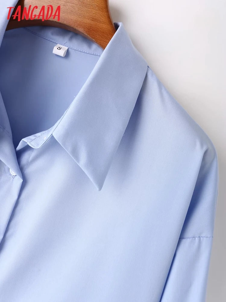 Tangada 2024 Spring Women Blue Flower Shirt Long Sleeve Female Loose Blouse Tops 4T02 Viralgem Store