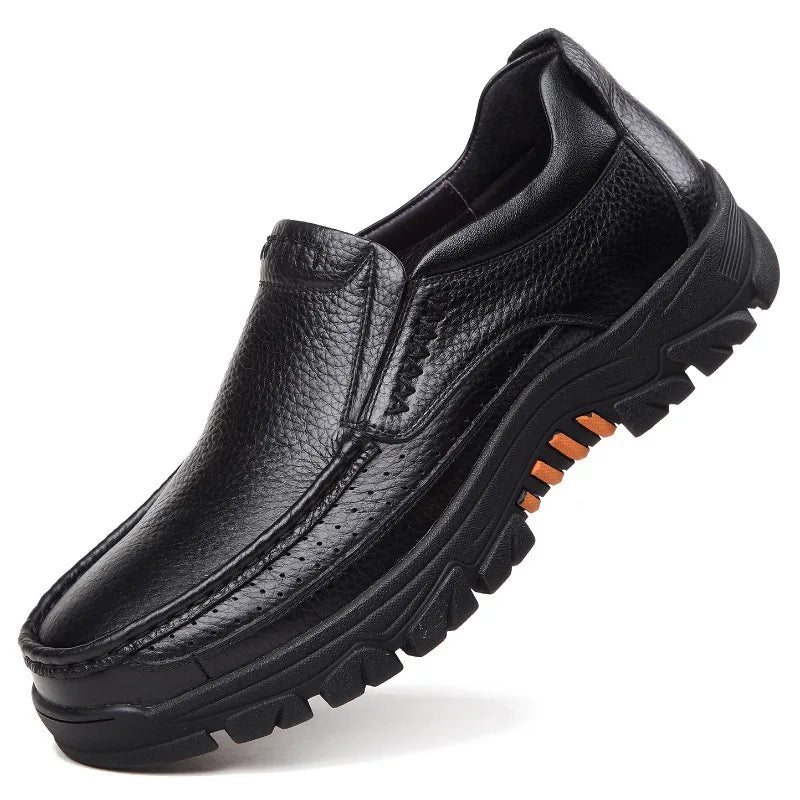 2023 Spring Autumn Genuine Leather Shoes Men's Loafers Soft Cow Casual New Breathable Male Footwear Rubber Black Brown Slip-on