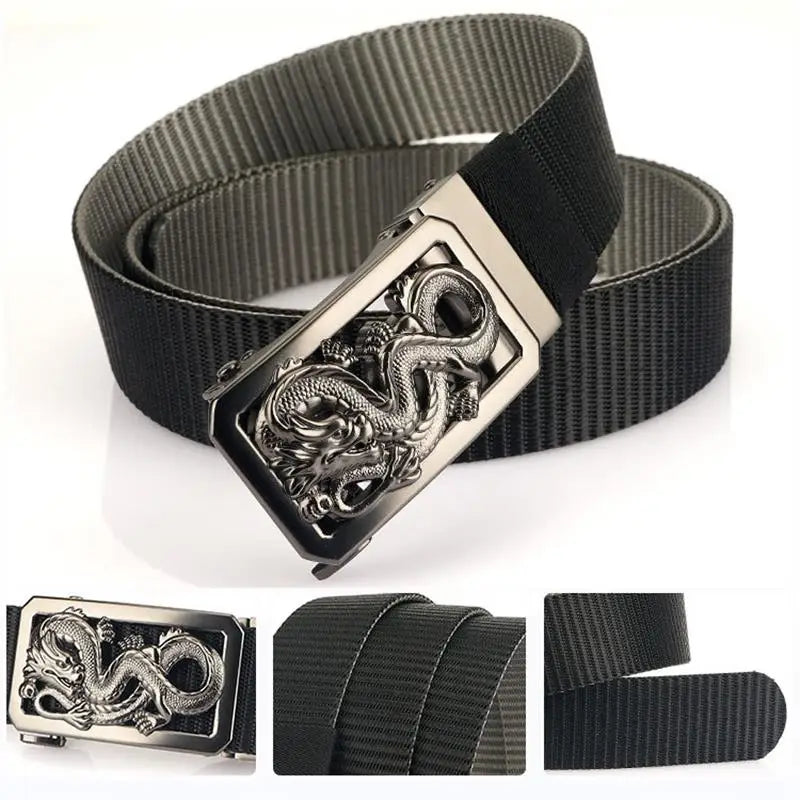 SupSindy New Man Double-sided Nylon Belt Dragon Rotate Metal Automatic Buckle Canvas Belts for Men Jeans Waistband Bicolor Strap Viralgem Store
