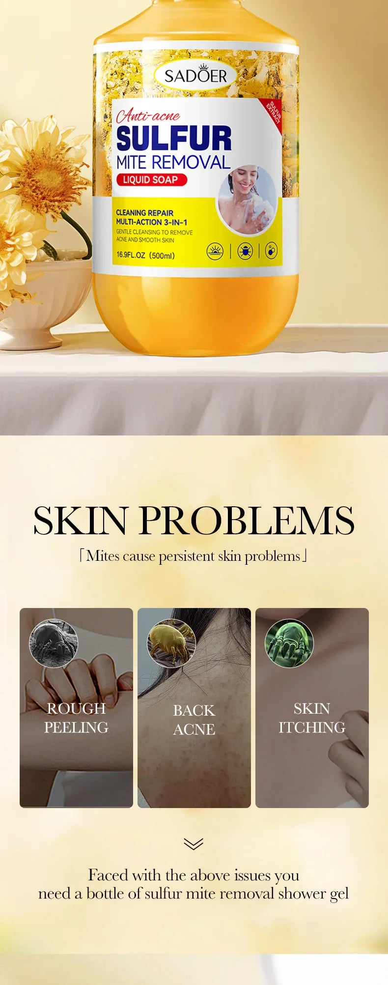 500ml Deep Cleansing Sulfur Mite Removal Body Wash Oil Control Shower Gel  Bath and Body Cleansers