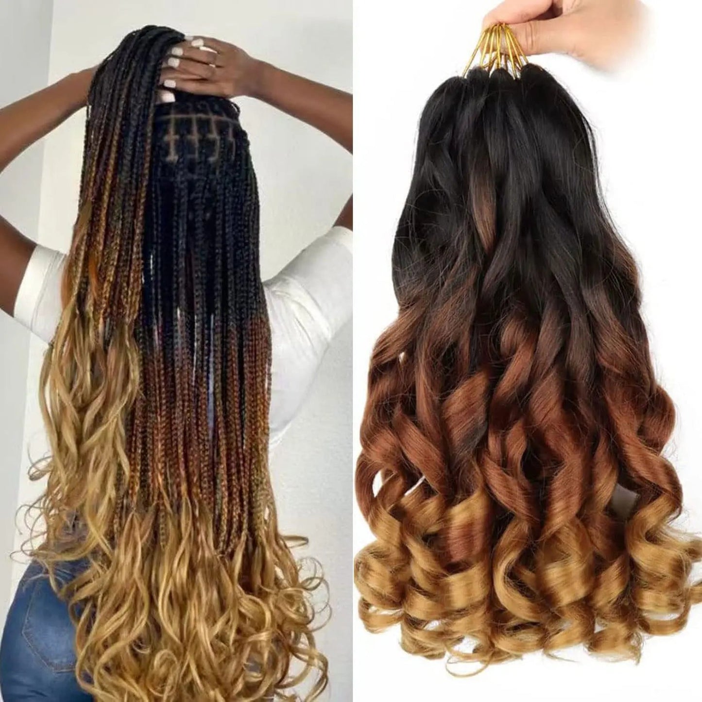 16-24 inches Synthetic French Curly Crochet Braiding Hair Loose Wave Ombre Hair for Women Spiral Pre Stretched Hair Extensions Viralgem Store