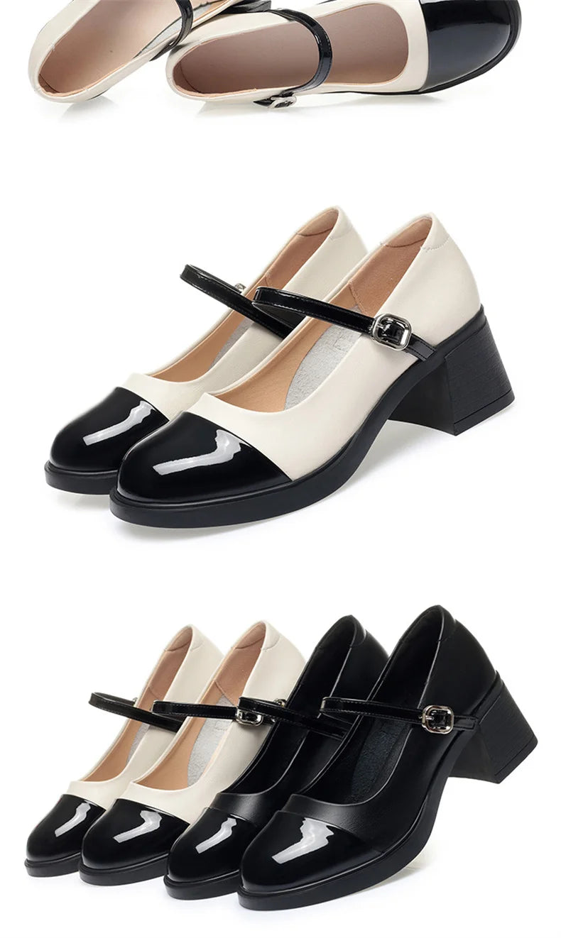 Women Shoes 2024 New Fashion Retro Round Toe Soft Leather Casual Mary Jane Shoes Shallow Mouth Waterproof Platform Shoes Viralgem Store