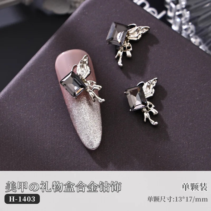 5PCS Luxury Sparkle Gift Box Pile Diamonds Crystal Love Alloy X Butterfly Pearl Nail Art Rhinestones Decorations Manicure Charms Viralgem Store