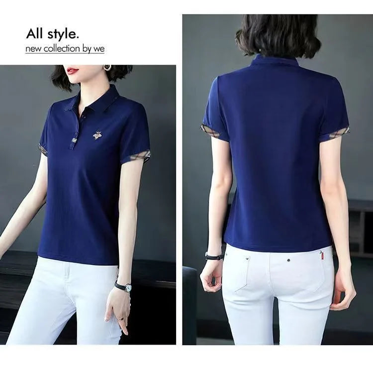 Summer New Fashion All-Matching Polo Collar Top T-shirt Female 2023 Korean Style Loose Casual Short Sleeve Women's Polo Shirt
