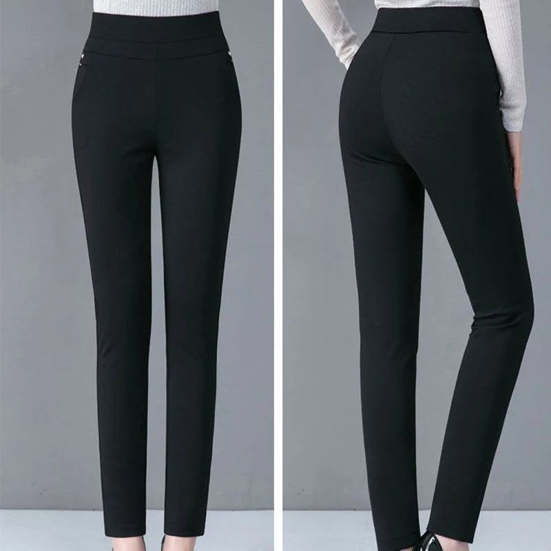 2024 Autumn Winter Plus Size Women Pants Clothing Fleecing Basic Office Lady Pencil Pants Skinny Thermal Thick Thin Slim Trouser