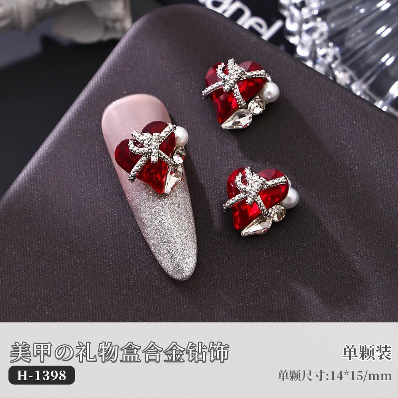 5PCS Luxury Sparkle Gift Box Pile Diamonds Crystal Love Alloy X Butterfly Pearl Nail Art Rhinestones Decorations Manicure Charms Viralgem Store