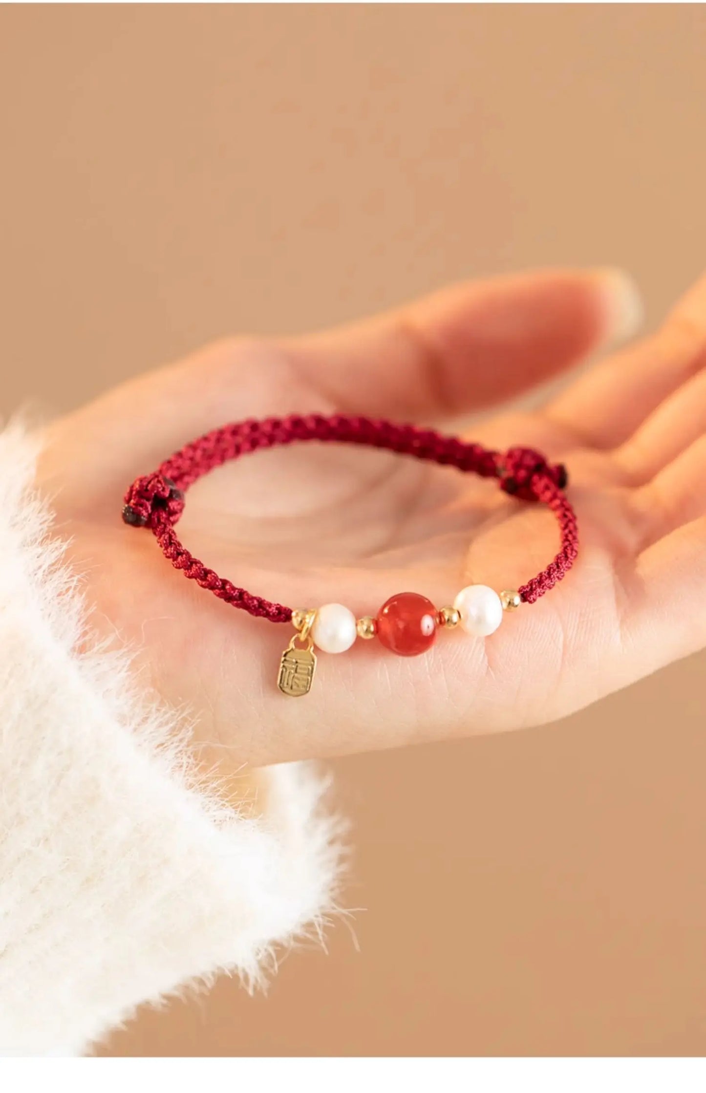 2024 Year of The Dragon Amulet Red Agate Red Rope Bracelet Get Rich Female Good Luck Pearl Beads Braided Rope HandRope Couple