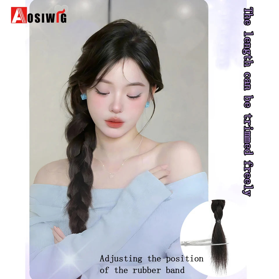 Synthetic Braided Ponytail Hair Extension With Rubber Band Boxing Braids For Women Hair Accessories Long Black Braids Viralgem Store