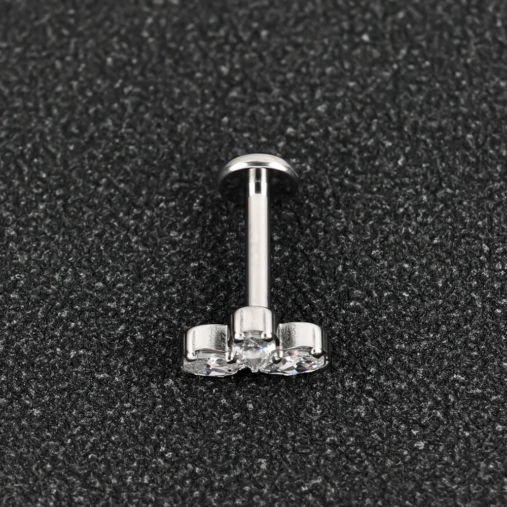 1 Titanium G23 Precision Carved Zircon Inlaid Inner Tooth Puncture Lip Nail