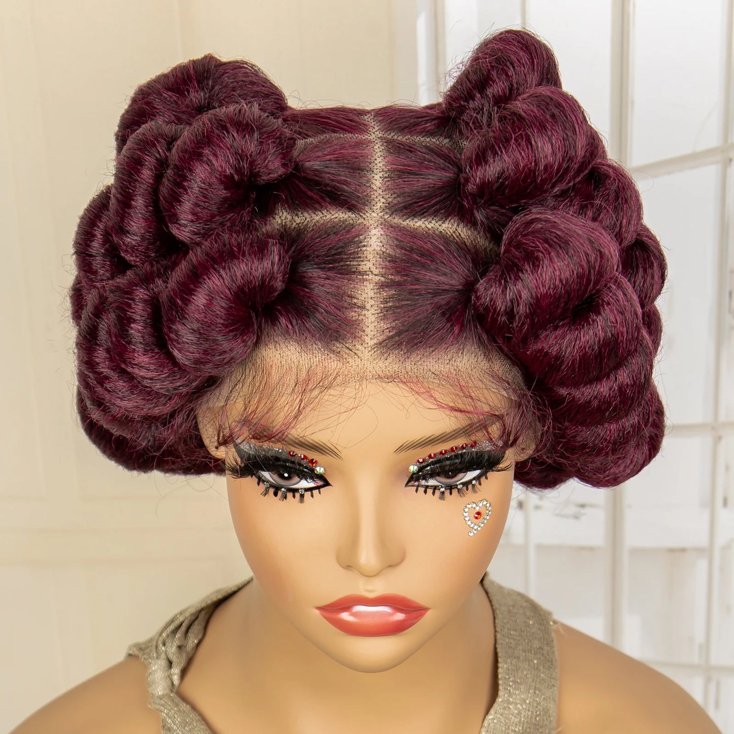 Synthetic Full Lace Handmade Bantu Braided Wigs Short Cute Natural Braided Lace Wigs with Baby Hair for Women