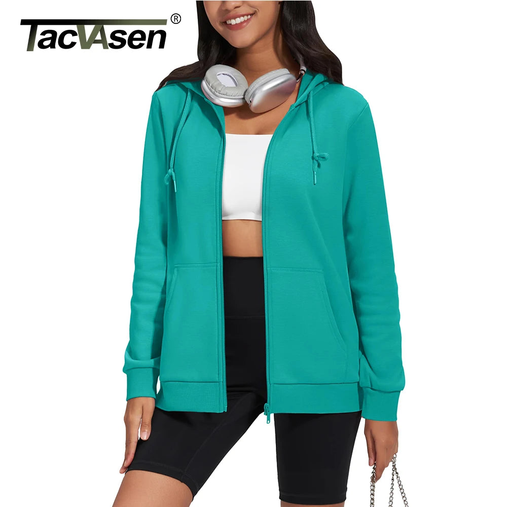 TACVASEN Fleece Lining Jogging Sweatshirts Womens Long Sleeve Hoodies Full Zip Up Jacket Workout Running Sportswear Casual Coats