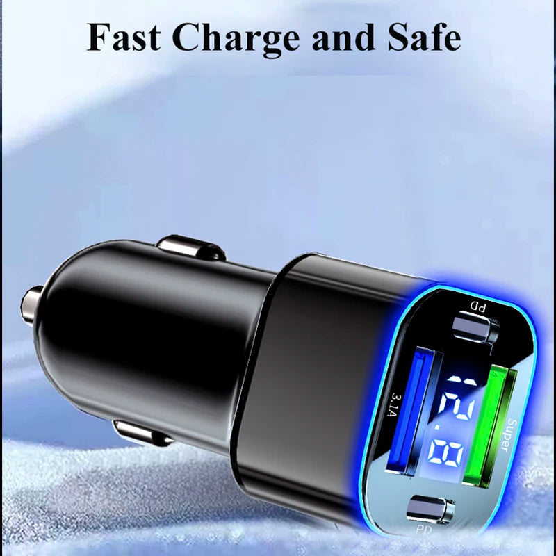 4 in 1 USB C Car Charger Dual PD  Super Fast Charging Adapter for iPhone 15 Pro Max 14 Plus Huawei Oneplus Samsung OPPO Vivo