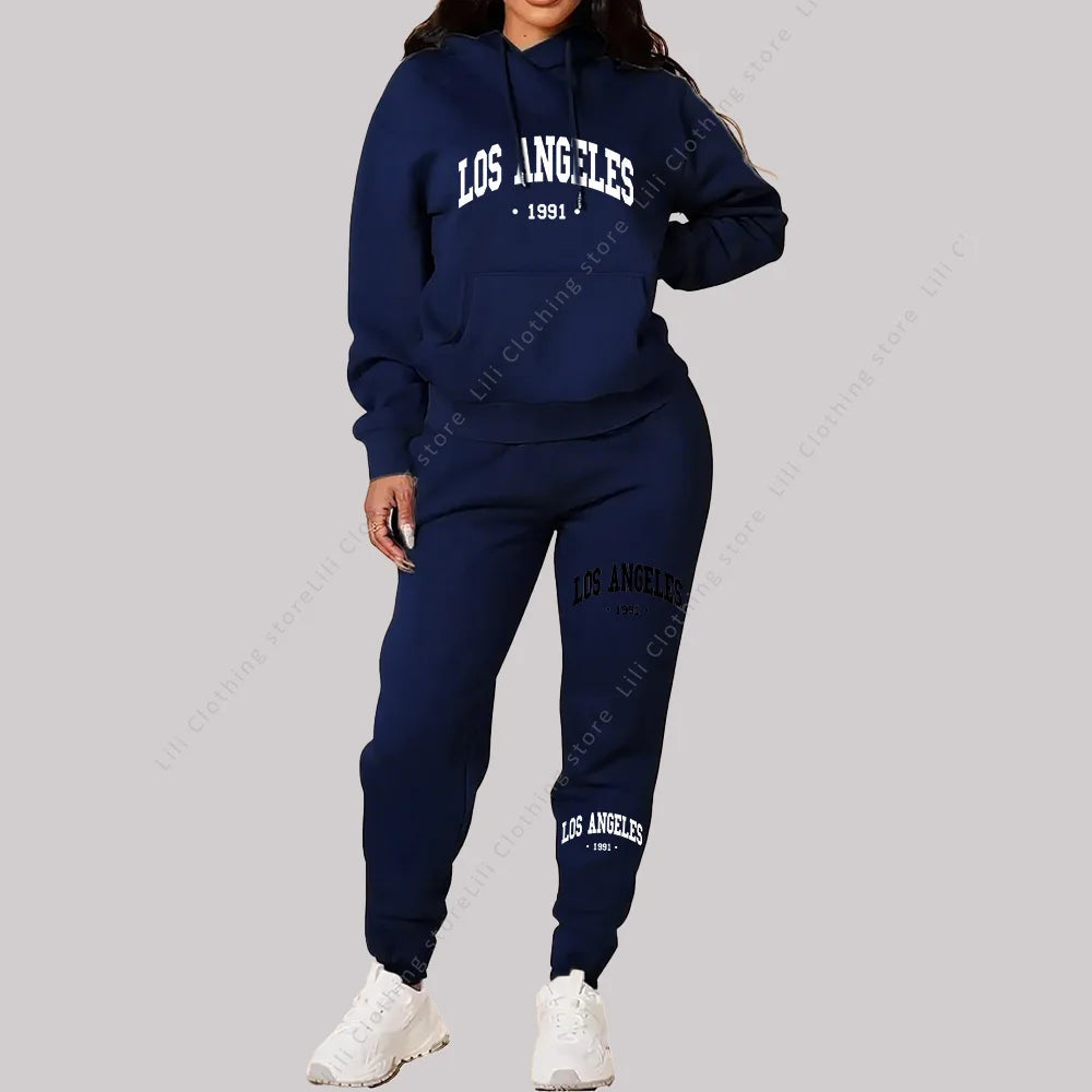Women Sets Hoodies Pants 2 Piece Outfits Aesthetic Sportswear Sweatsuit Los Angeles Letter Print Suit Ladies Tracksuit Plus Size Viralgem Store