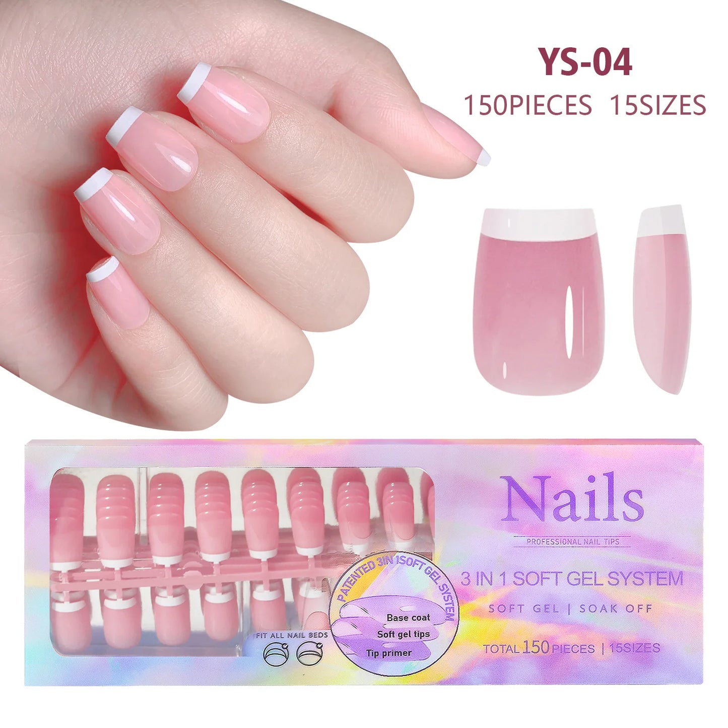 150pcs/box French Pink Short Detachable Finished Fingernails Ballet Wearable False Nails Press On Nails Tips Full Cover DIY