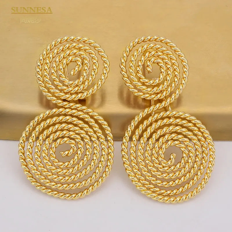 SUNNESA Braid Design Gold Color Drop Earrings Elegant Dubai Big Earrings for Women Italian 18k Gold Plated African Jewelry Viralgem Store