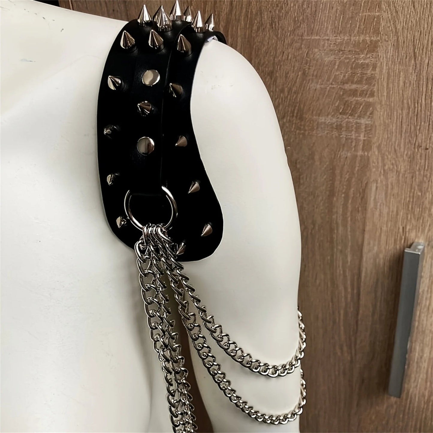 UYEE unisex synthetic leather shoulder armor with rivet details and chain tassel fashionable black studded waistband accessory Viralgem Store