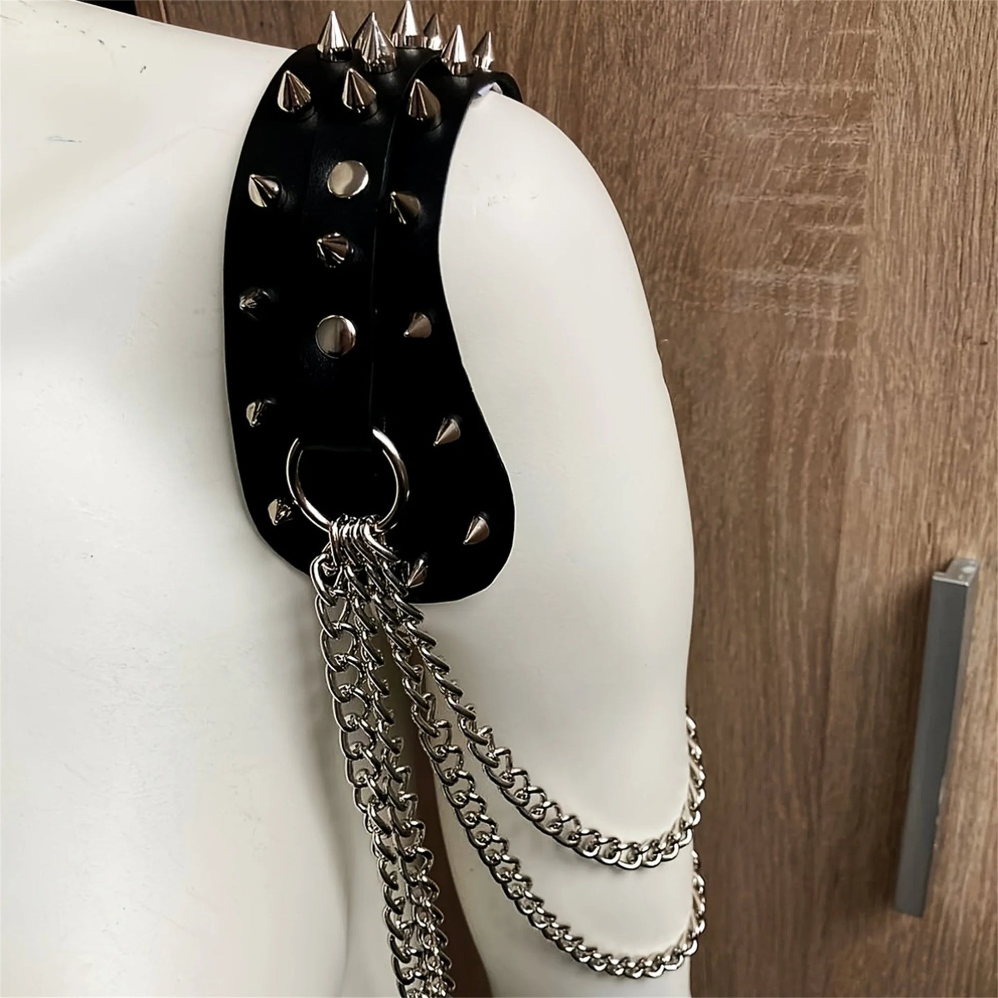 UYEE unisex synthetic leather shoulder armor with rivet details and chain tassel fashionable black studded waistband accessory Viralgem Store