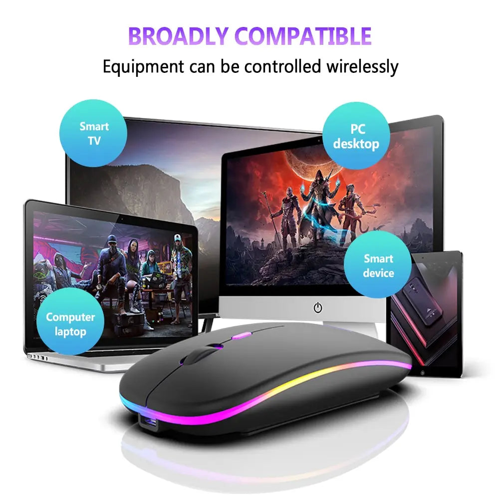 Wireless Mouse Bluetooth and 2.4GHz Dual Modes Rechargeable RGB Ergonomic Silent Click for PC iPad Laptop Cell Phone TV Viralgem Store