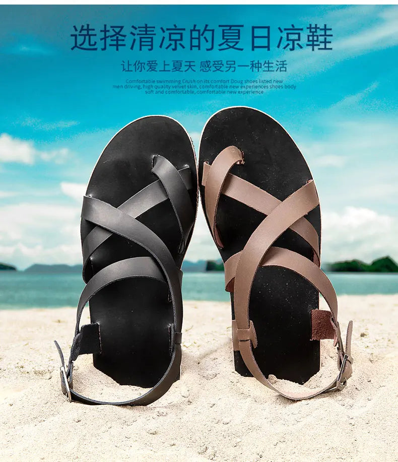 Summer Beach Sandals Men's European and American Wear-Resistant Fashion Outdoor Breathable Thick-soled Casual Shoes Indoor Rome